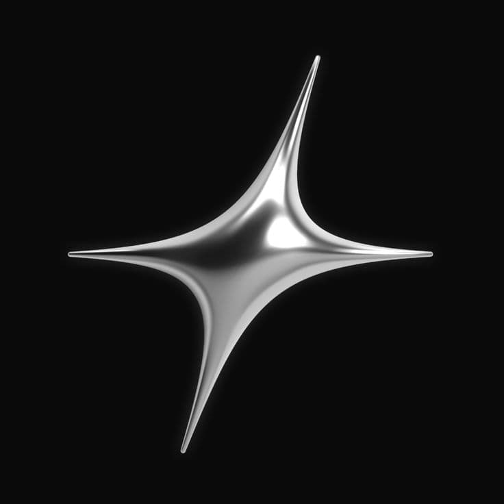 Chrome 4-pointed star